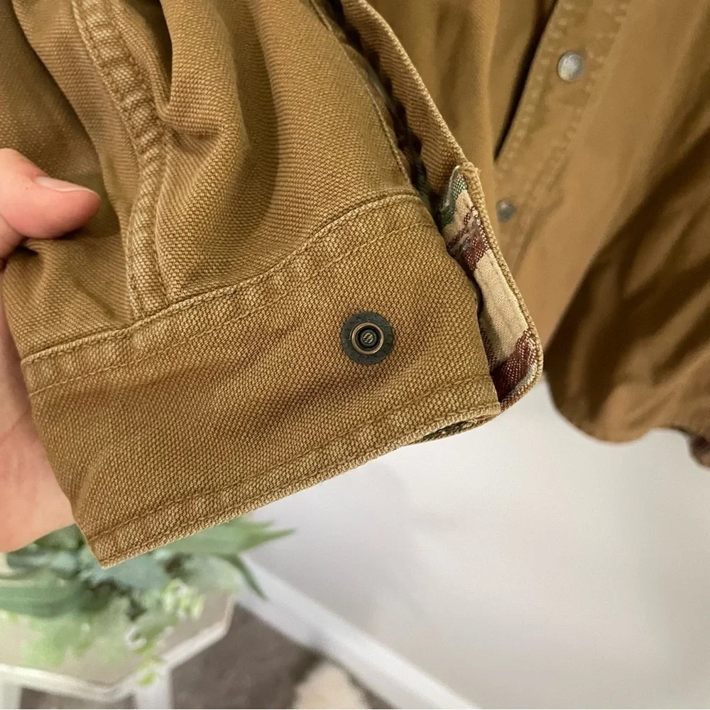 [L.L. Bean] Men's Tan Flannel Interior Workwear Snap Button Barn Jacket